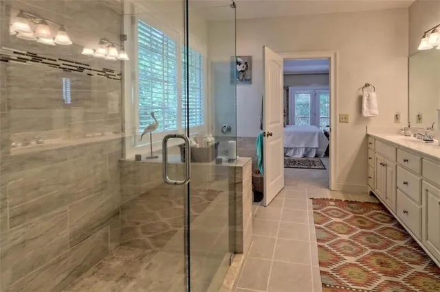 a bathroom with shower