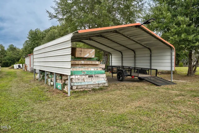 front view of a house with a patio