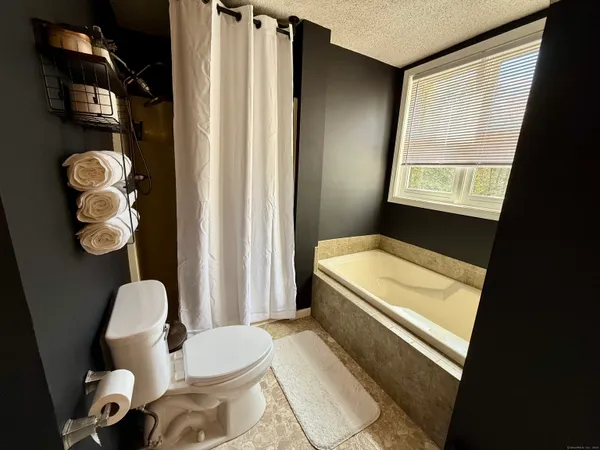 a bathroom with a bathtub
