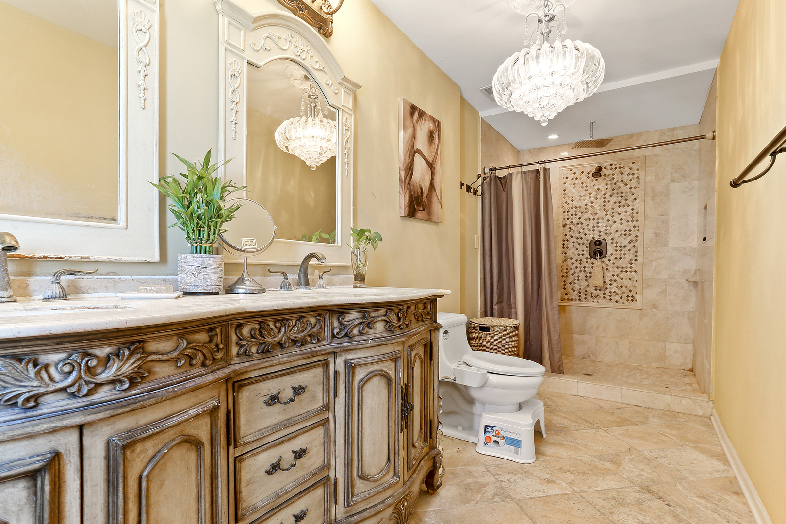 54 Sawgrass Drive Lemont, IL 60439 - Photo 17 of 41 a spacious bathroom with a granite countertop double vanity sink a mirror and a shower