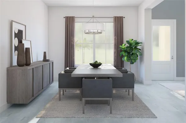 a table and chairs in a room