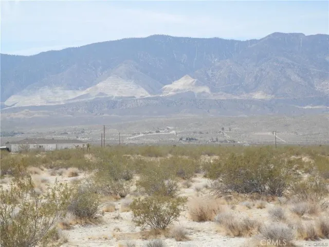 a view of a mountain in the distance in a field