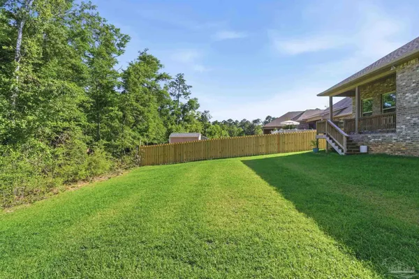 a view of a backyard with plants and a garden