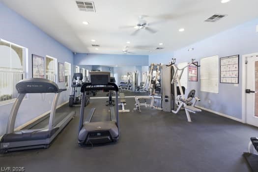 10550 West Alexander Road, Unit 2091 Las Vegas, NV 89129 - Photo 39 of 43 Fitness room has hand weights and machines next to the pool.