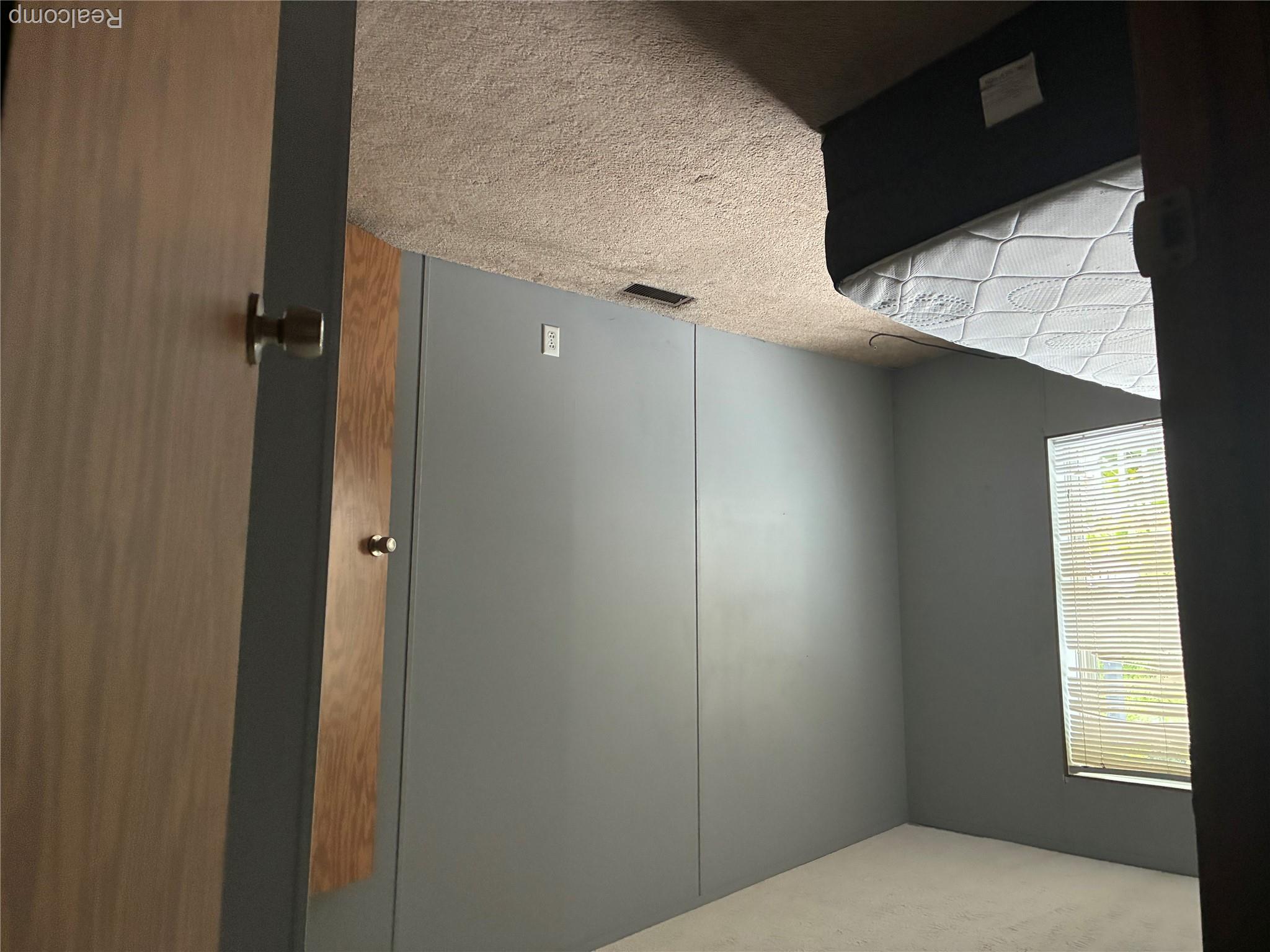 7364 Kings Court Alma, MI 48801 - Photo 14 of 16 Carpeted room with a window featuring blinds, a light gray wall finish, and two wood-finish doors with doorknobs