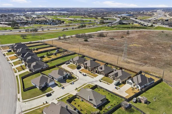 an aerial view of a yard with outdoor space