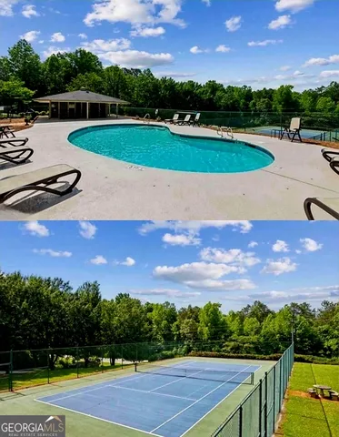 a view of roof deck with sunset view