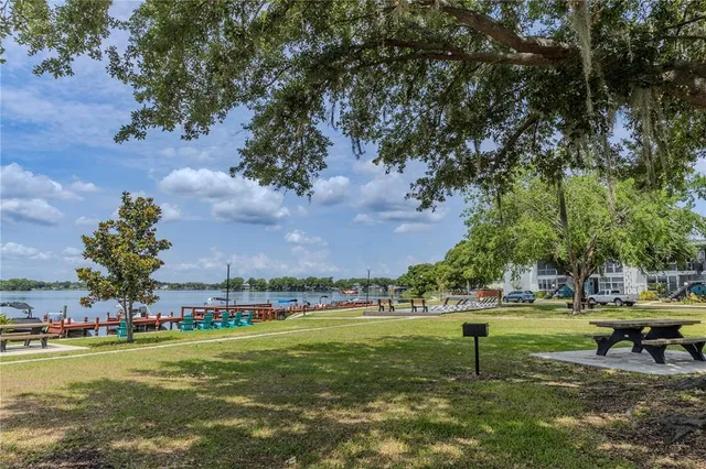 a view of a lake with a house