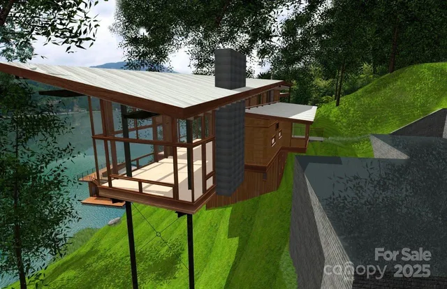 an outdoor space with a mirror