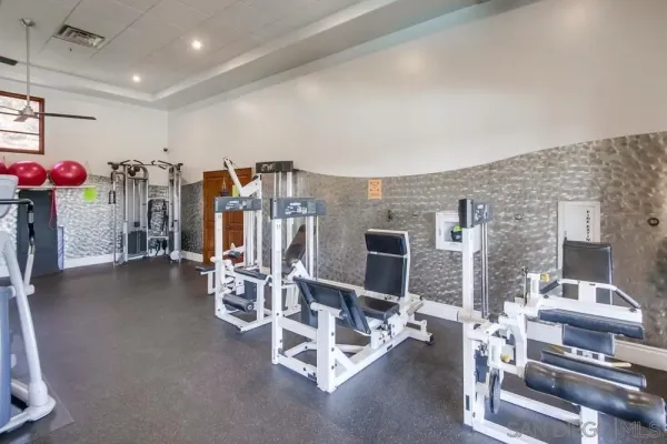 a view of a room with gym equipment
