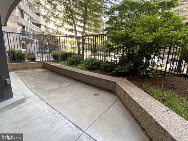 a view of a garden with a pathway