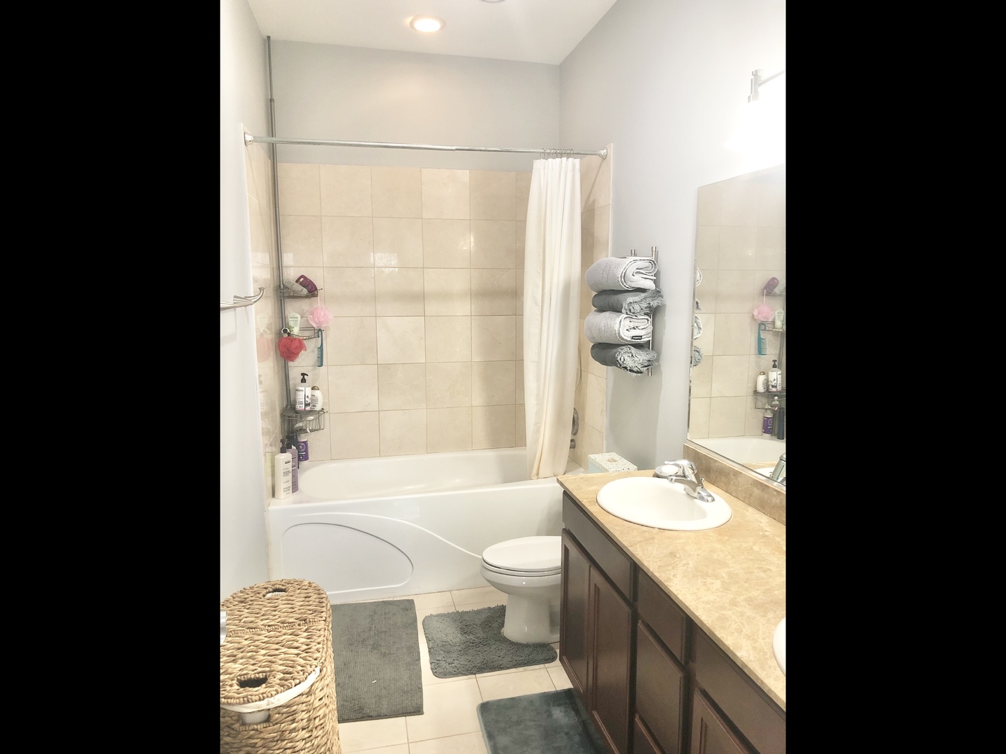 3300 West Irving Park Road, Unit H5 Chicago, IL 60618 - Photo 13 of 21 a bathroom with a granite countertop sink toilet and shower