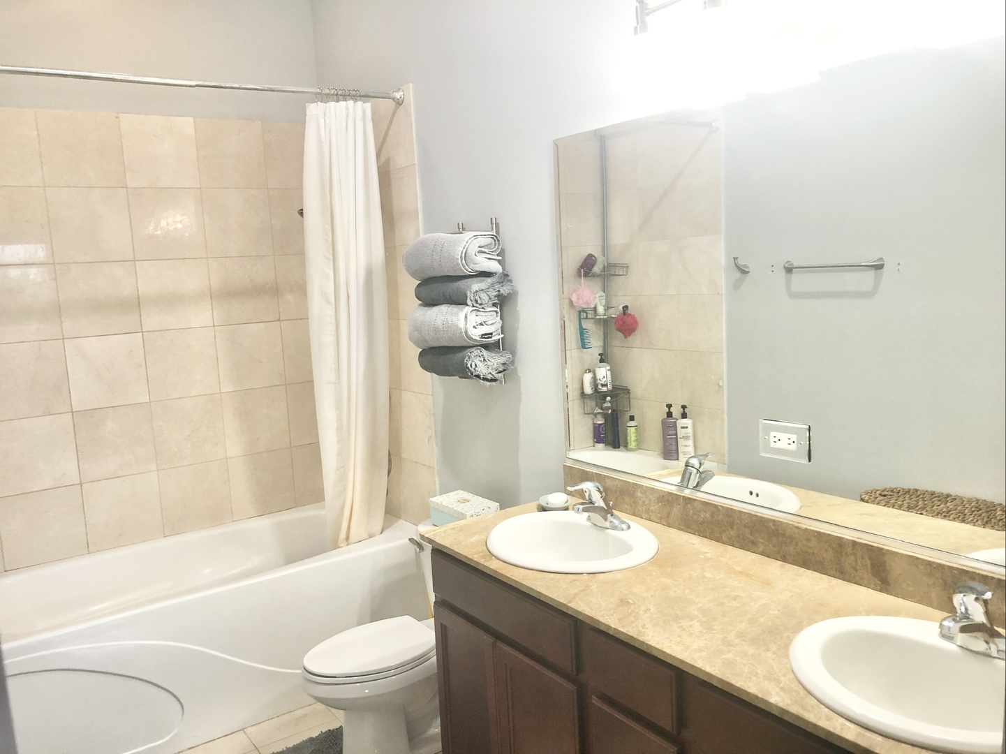 3300 West Irving Park Road, Unit H5 Chicago, IL 60618 - Photo 14 of 21 a bathroom with a granite countertop sink toilet and shower