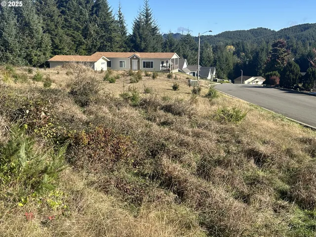 a front view of a house with a yard and mountain view in back