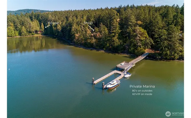 an aerial view of a house with a lake view