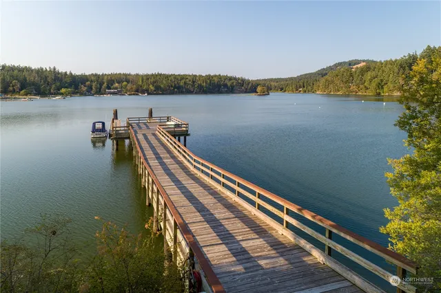 a view of a lake with a mountain in the background