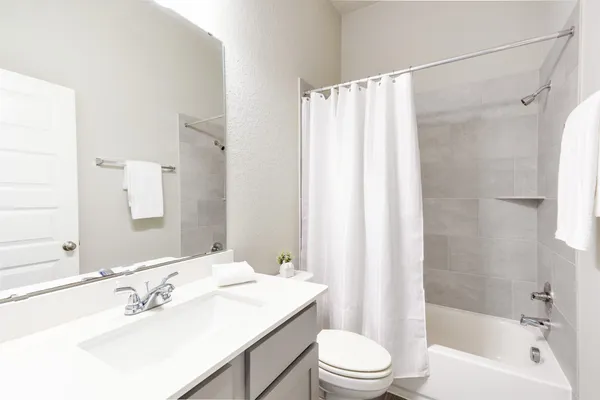 a bathroom with a sink a toilet and a large mirror