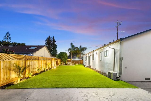 a view of a backyard with plants and a garden
