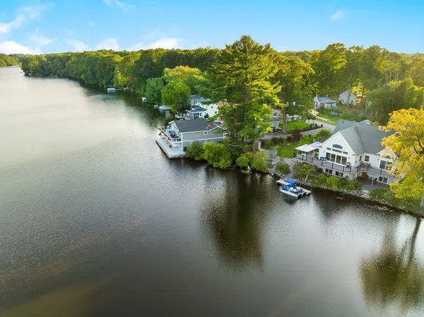 a view of a lake with houses