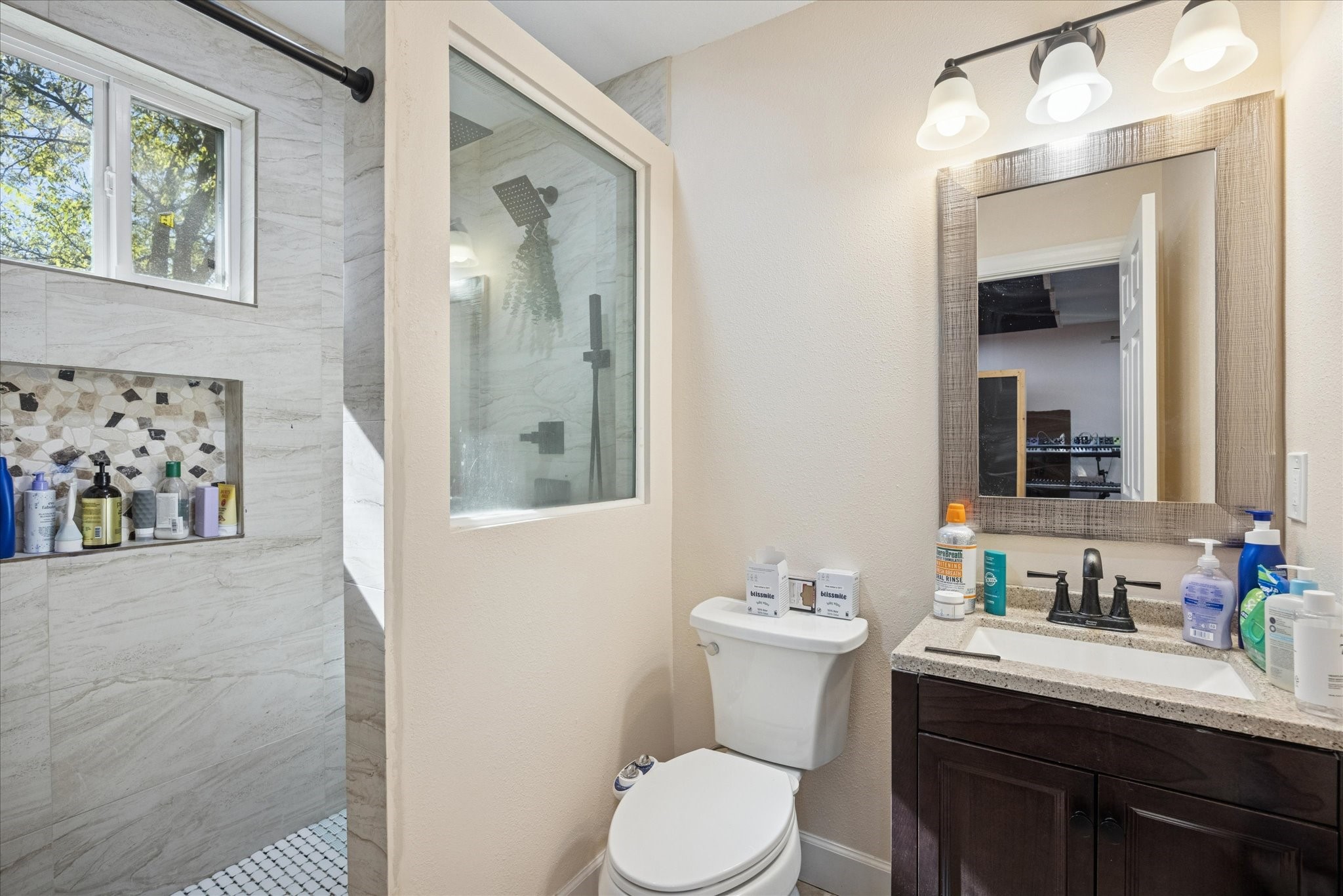 907 East 53rd Street Austin, TX 78751 - Photo 24 of 33 a bathroom with a toilet sink and mirror