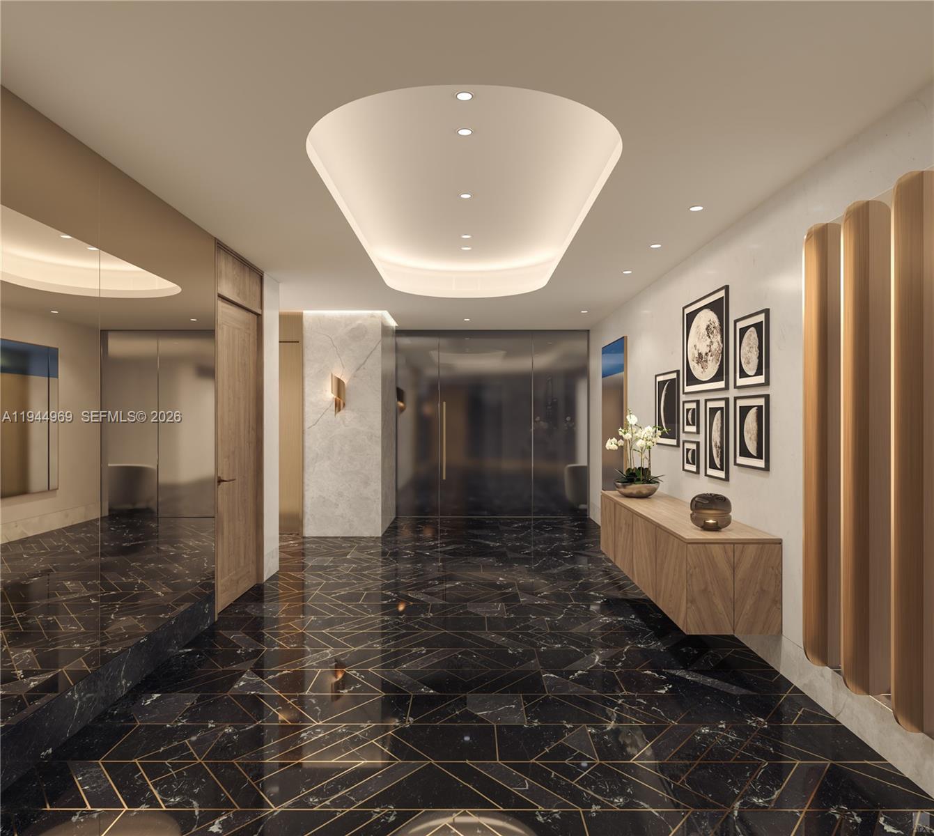 249 Northeast 3rd Street, Unit 6101 Miami, FL 33132 - Photo 18 of 29 a bathroom with a sink a mirror and shower