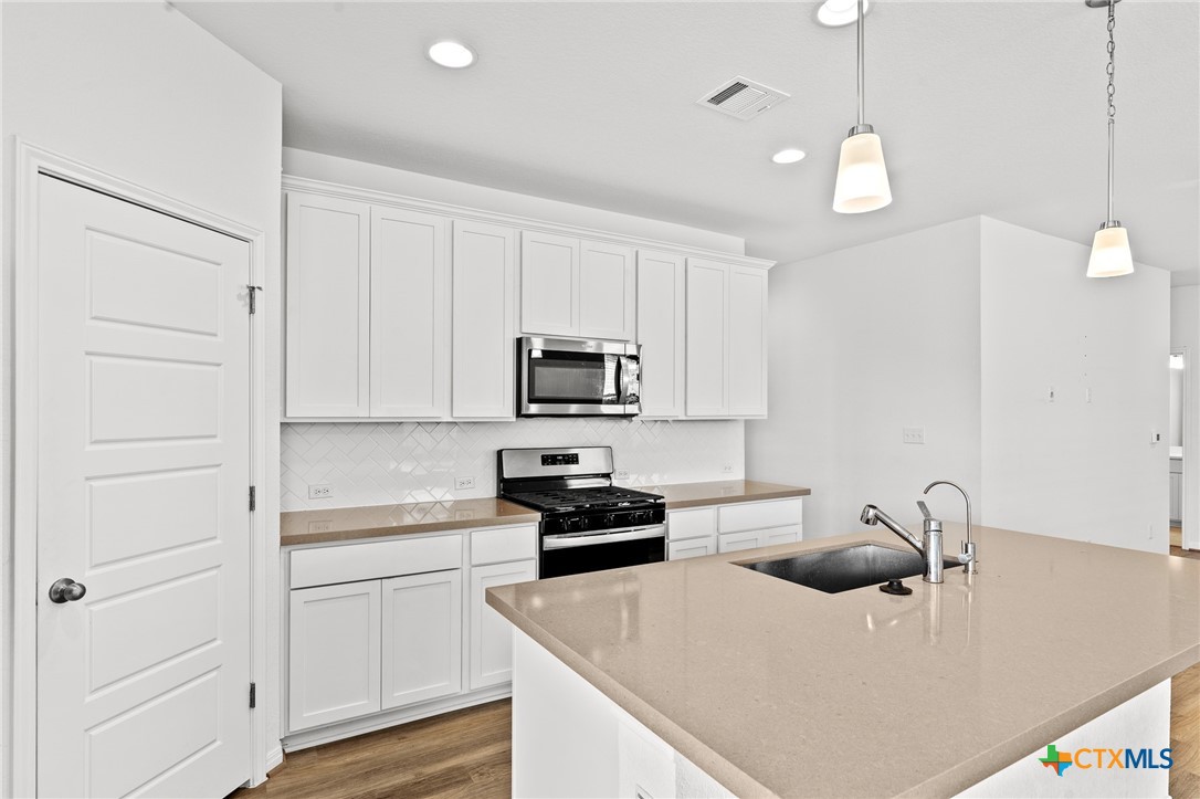448 Chaste Tree Drive San Marcos, TX 78666 - Photo 16 of 31 a kitchen with a sink a stove and cabinets