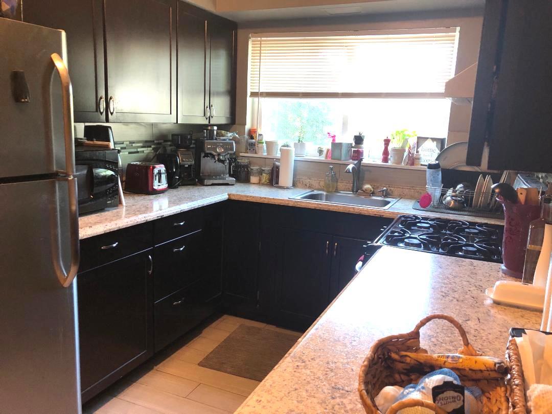609 Oakton Street, Unit 2D Evanston, IL 60202 - Photo 2 of 7 a kitchen with stainless steel appliances granite countertop a sink a window and a refrigerator