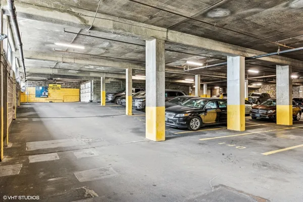 a view of a garage with white walls
