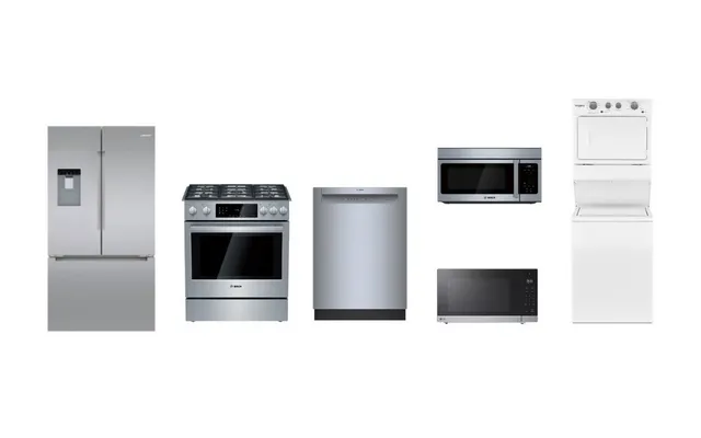 a living room with stainless steel appliances kitchen island a stove and a refrigerator with wooden floor