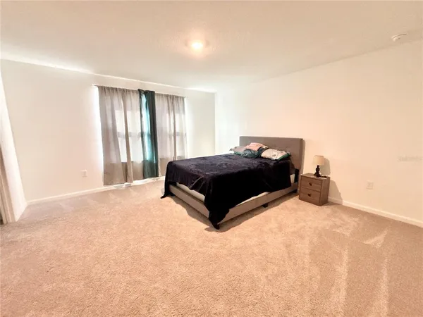 a living room with a bed and a window