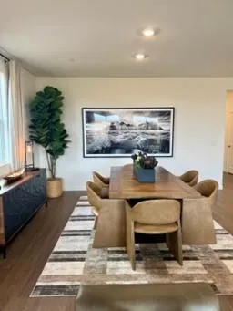 a living room with furniture and potted plant