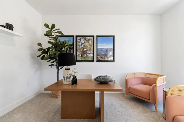 a living room with furniture flowerpot and flower pot