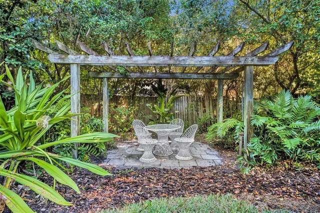 an aerial view of residential house with outdoor space and trees all around