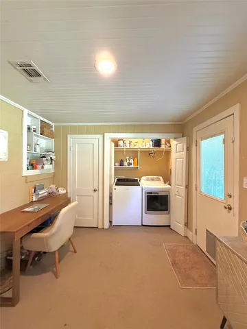 a view of outdoor space with deck and trees