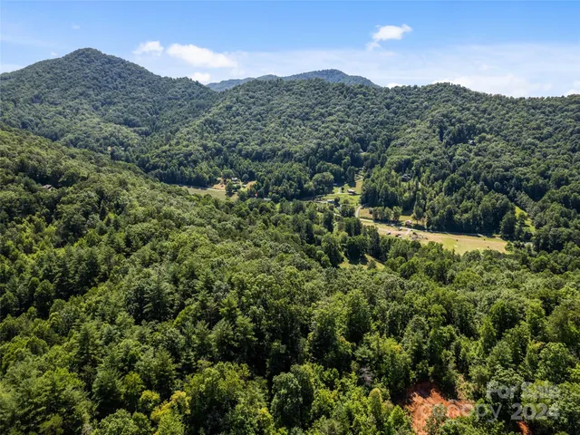 an aerial view of a houses with a lush green hillside