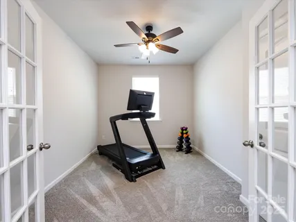 a view of an entryway with a workspace