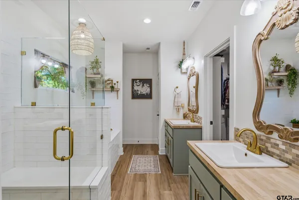 a bathroom with a sink double vanity