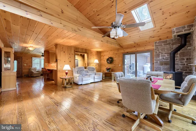 a view of a small space with wooden door