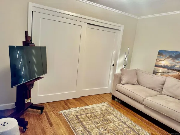 a living room with a couch and a coffee table