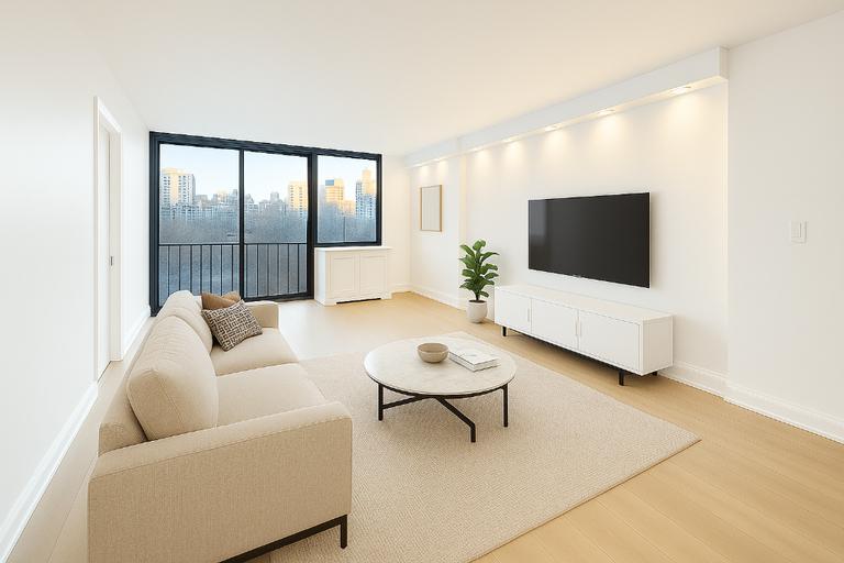 507 East 80th Street, Unit PH8R Manhattan, NY 10075 - Photo 5 of 22 a living room with furniture and a flat screen tv