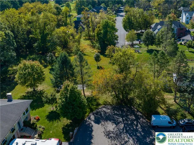 a view of a yard with an trees