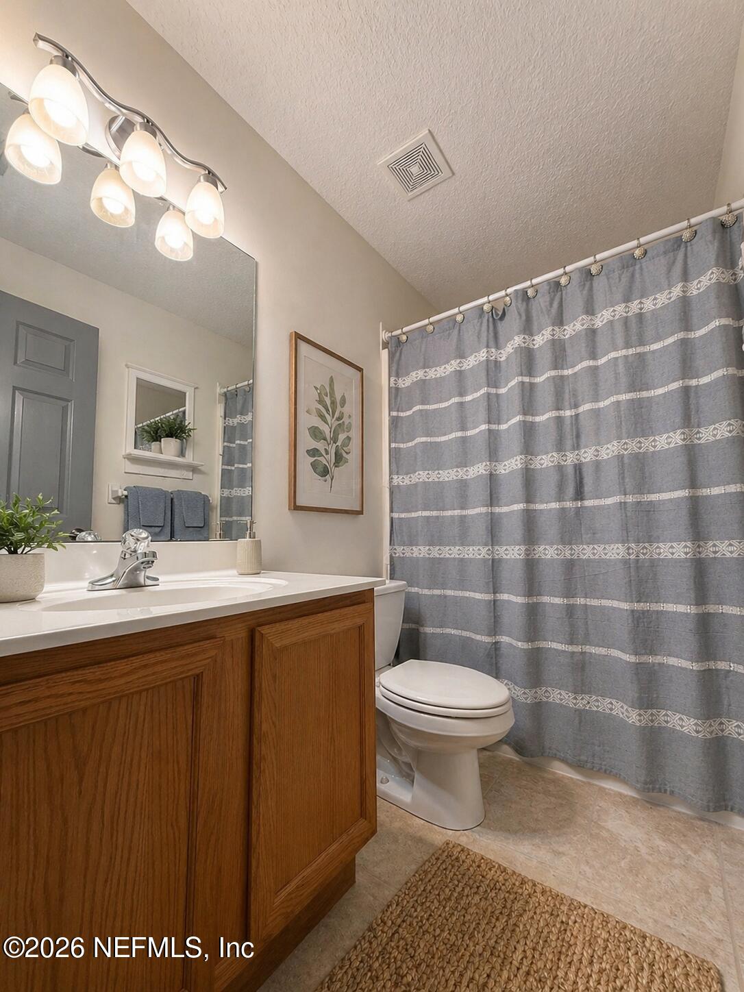 4728 Innisbrook Court North Elkton, FL 32033 - Photo 26 of 28 a bathroom with a sink a toilet a mirror and shower curtain