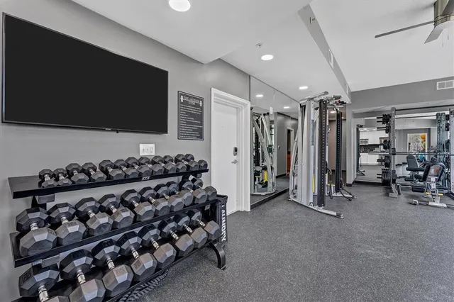 a view of a room with gym equipment