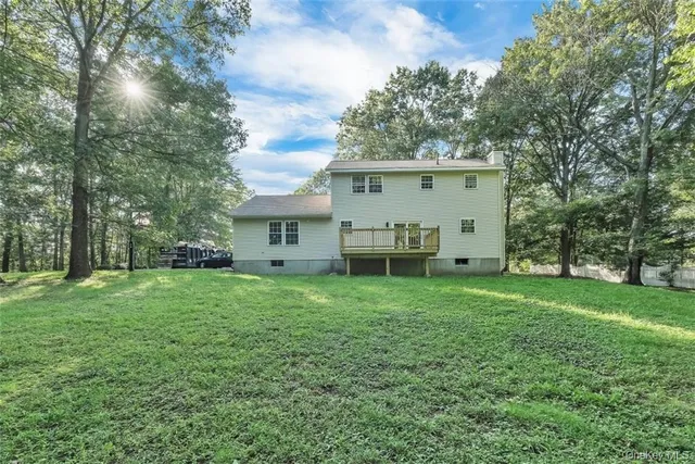a view of a backyard with plants and large trees