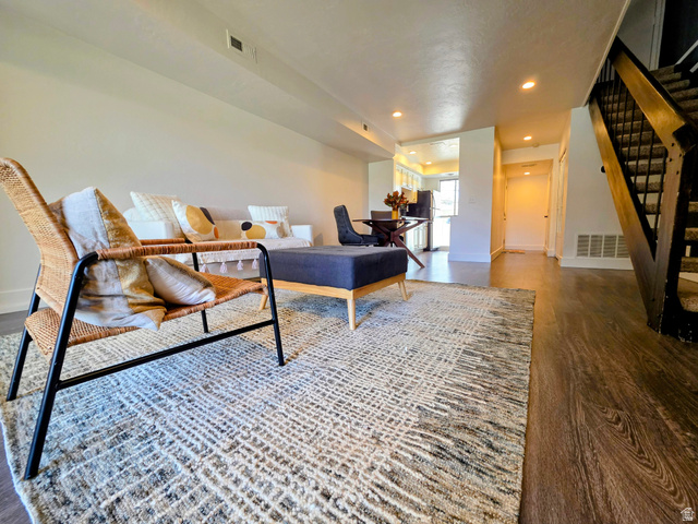 5265 South Rome Beauty Park Murray, UT 84123 - Photo 18 of 35 Living room featuring dark wood finished floors and recessed lighting