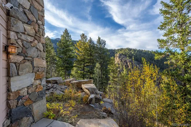 a view of a city with lush green forest