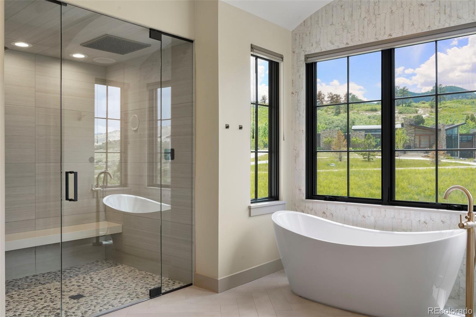 15411 Dinosaur Ridge Road Morrison, CO 80465 - Photo 24 of 50 a bathroom with a bathtub and a shower