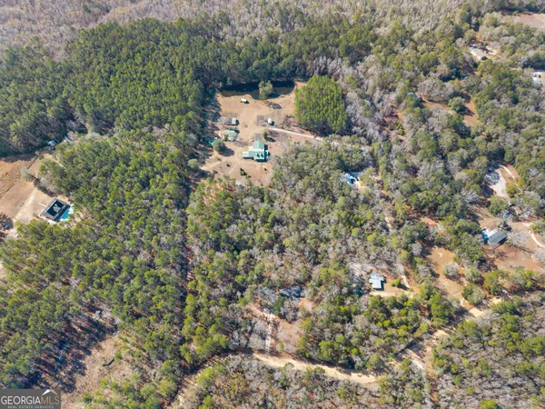 a view of a yard with plants and brick wall