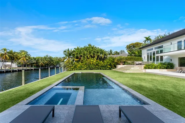 a view of swimming pool with a yard