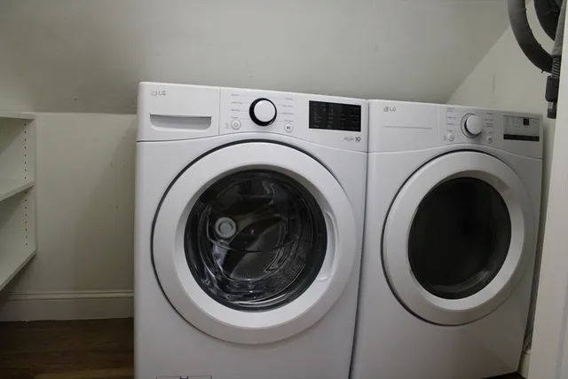 a utility room with dryer and washer